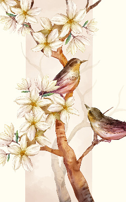 Store enrouleur oiseaux sur un arbre fleuri