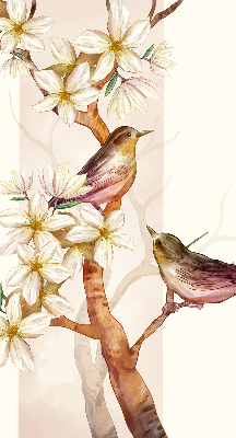Store enrouleur oiseaux sur un arbre fleuri