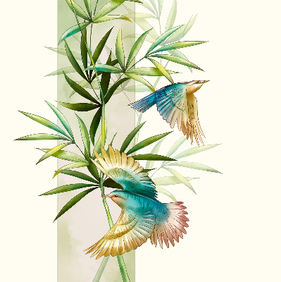 Store enrouleur avec motif d’oiseaux dans les feuilles