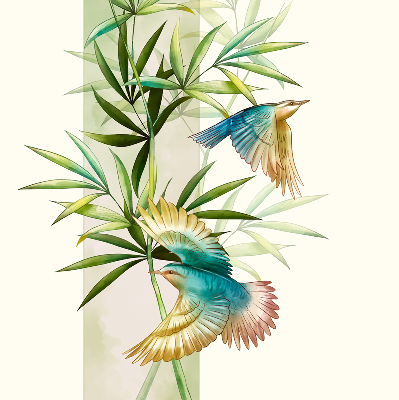 Store enrouleur avec motif d’oiseaux dans les feuilles