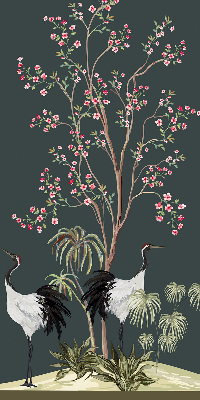 Store intérieur avec motif d'oiseaux près du rosier