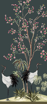 Store intérieur avec motif d'oiseaux près du rosier
