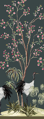 Store intérieur avec motif d'oiseaux près du rosier