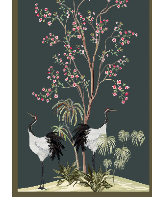 Store intérieur avec motif d'oiseaux près du rosier