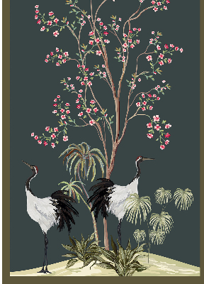 Store intérieur avec motif d'oiseaux près du rosier