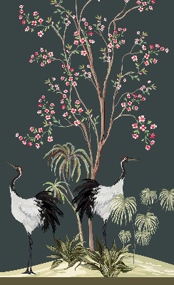 Store intérieur avec motif d'oiseaux près du rosier