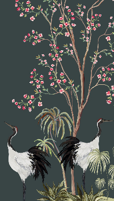 Store intérieur avec motif d'oiseaux près du rosier