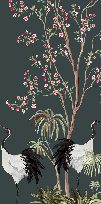 Store intérieur avec motif d'oiseaux près du rosier