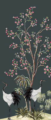 Store intérieur avec motif d'oiseaux près du rosier