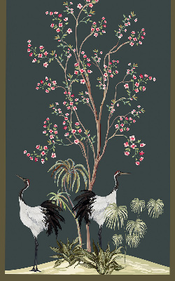 Store intérieur avec motif d'oiseaux près du rosier