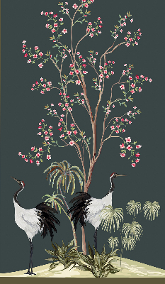 Store intérieur avec motif d'oiseaux près du rosier