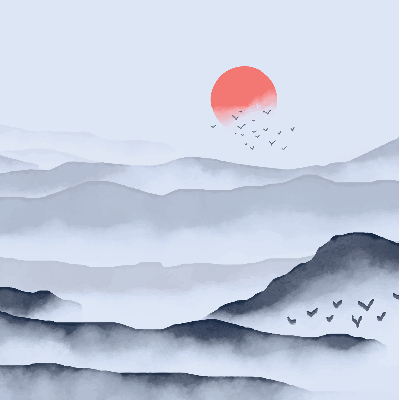 Store intérieur fenêtre montagnes dans le brouillard