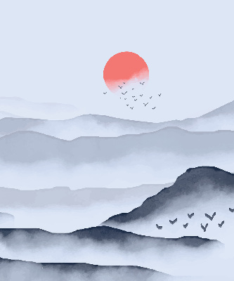 Store intérieur fenêtre montagnes dans le brouillard