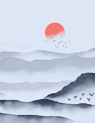 Store intérieur fenêtre montagnes dans le brouillard