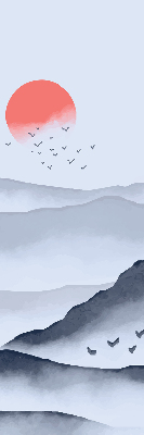 Store intérieur fenêtre montagnes dans le brouillard