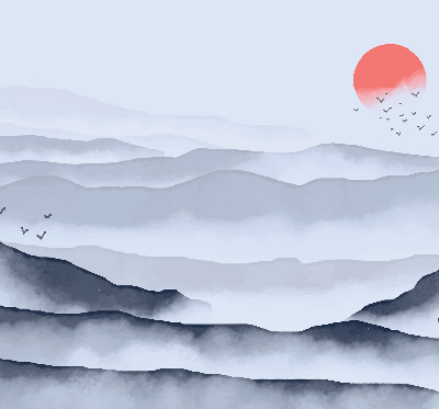Store intérieur fenêtre montagnes dans le brouillard