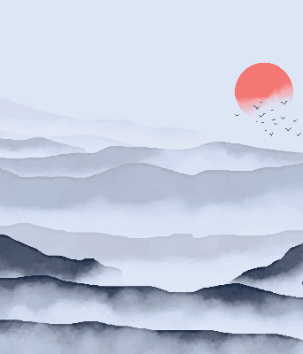 Store intérieur fenêtre montagnes dans le brouillard