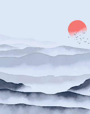Store intérieur fenêtre montagnes dans le brouillard