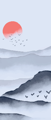 Store intérieur fenêtre montagnes dans le brouillard