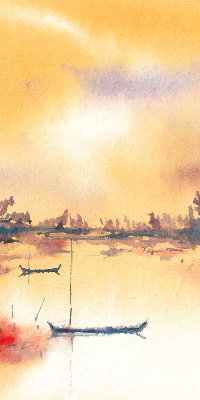 Store intérieur coucher de soleil sur le lac