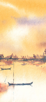 Store intérieur coucher de soleil sur le lac