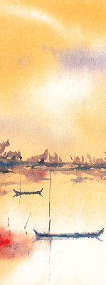 Store intérieur coucher de soleil sur le lac