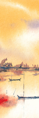 Store intérieur coucher de soleil sur le lac