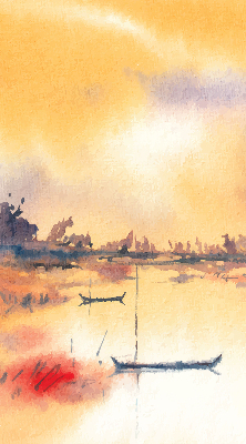 Store intérieur coucher de soleil sur le lac