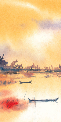 Store intérieur coucher de soleil sur le lac