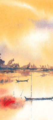 Store intérieur coucher de soleil sur le lac