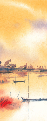 Store intérieur coucher de soleil sur le lac