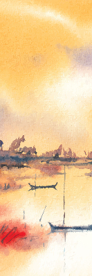 Store intérieur coucher de soleil sur le lac