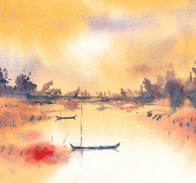 Store intérieur coucher de soleil sur le lac