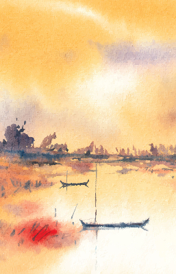 Store intérieur coucher de soleil sur le lac