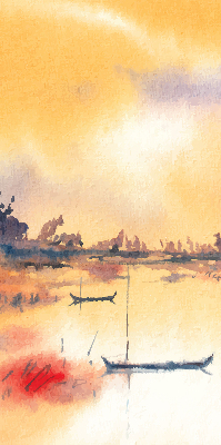 Store intérieur coucher de soleil sur le lac