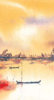 Store intérieur coucher de soleil sur le lac