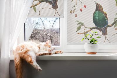 Store intérieur avec des oiseaux sur une branche