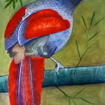 Store enrouleur avec motif d’un oiseau sur une branche