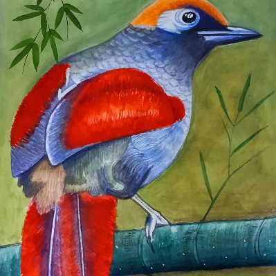 Store enrouleur avec motif d’un oiseau sur une branche
