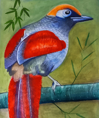Store enrouleur avec motif d’un oiseau sur une branche