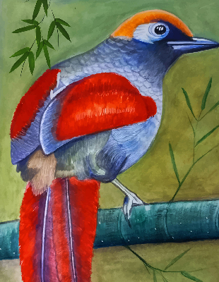 Store enrouleur avec motif d’un oiseau sur une branche