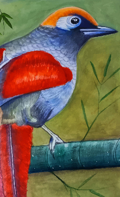 Store enrouleur avec motif d’un oiseau sur une branche