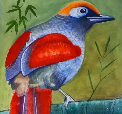Store enrouleur avec motif d’un oiseau sur une branche