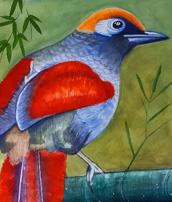 Store enrouleur avec motif d’un oiseau sur une branche