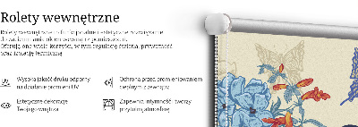 Store intérieur fenêtre avec motif d'oiseaux parmi les fleurs
