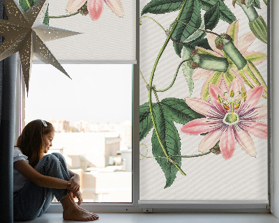 Store enrouleur à fleurs roses