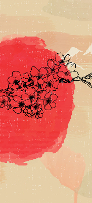 Store intérieur fenêtre avec des fleurs dans un cercle rouge