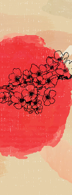 Store intérieur fenêtre avec des fleurs dans un cercle rouge