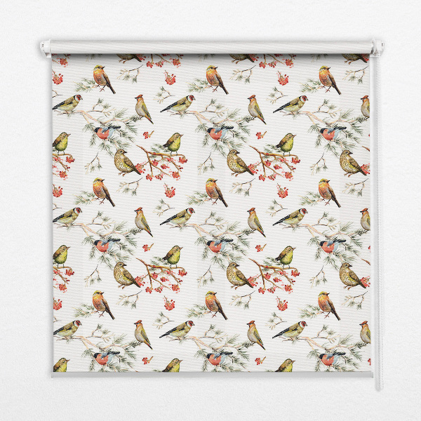 Store occultant fenêtre avec motif d’oiseaux sur les branches