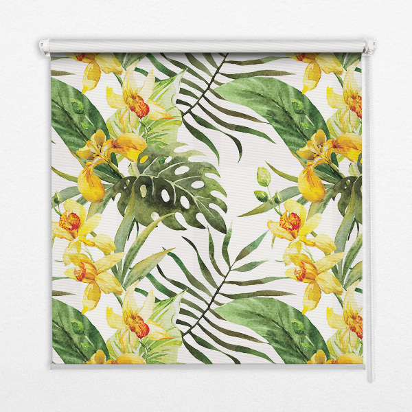 Store enrouleur occultant à motif de fleur jaune